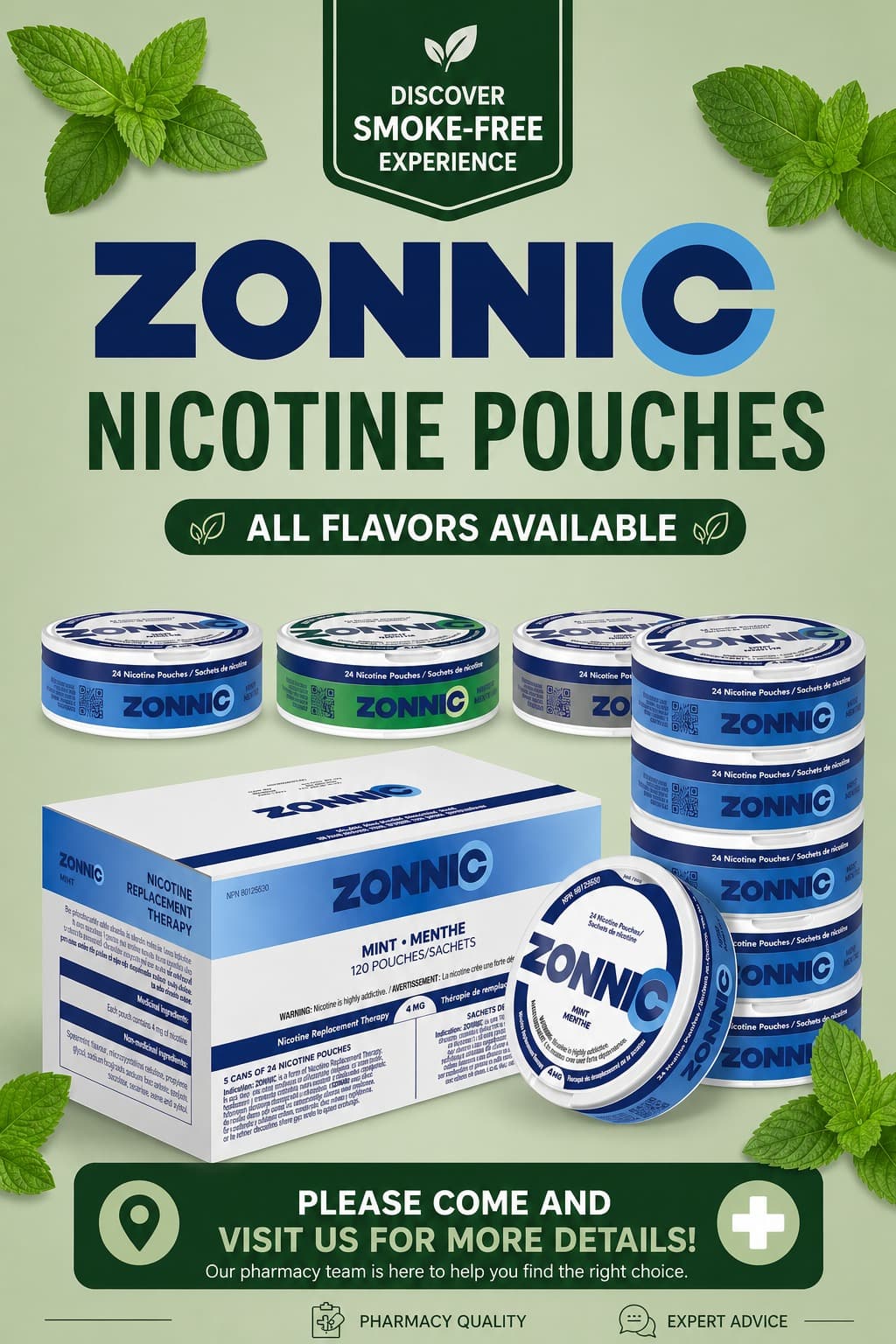ZONNIC nicotine pouch display at Bonavista Pharmacy